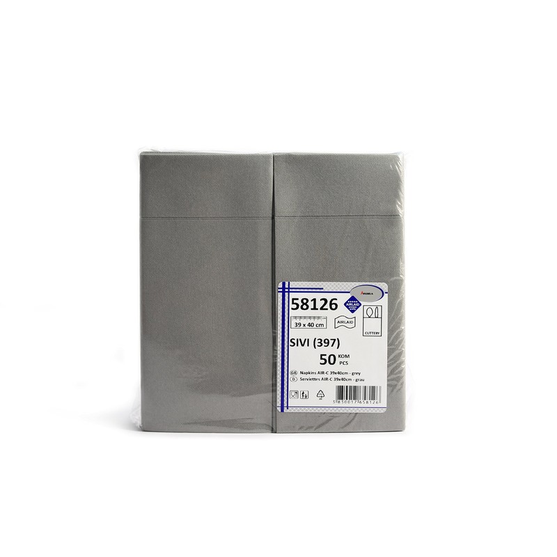 Airlaid napkins with cutlery pocket, ready-folded, grey, 40 x 40