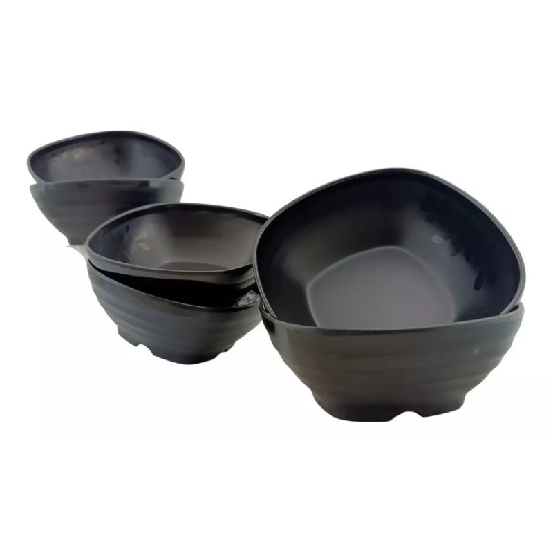 Anforama Set Juego Kit Tazón Sopero Moderna Negro Grueso 6pzas