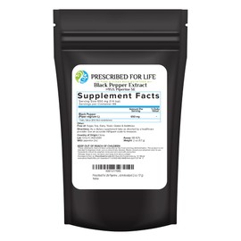 Prescribed For Life Piperine Powder, 95% Black Pepper Extract Powder, Boosts Nutrient Absorption, Gluten Free, Vegan, Non GMO, Natural Antioxidant (2oz / 56g)