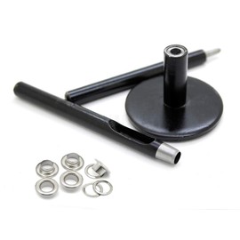 CRAFTMEMORE 3/16" Grommet Tool Kit Eyelet Setting Tool Grommet Setter Hole Punch Cutter & Pack of 100 Grommets (3/16" (5mm) Inside Diameter) (Model No.2)