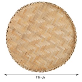 Suwimut 3 Pieces Handmade Bamboo Woven Basket Tray, 13 Inch Round Flat Wicker Baskets, Shallow Food Storage Serving Trays Decorative Wall Hanging Baskets for Breakfast, Fruit, Snacks (Beige)