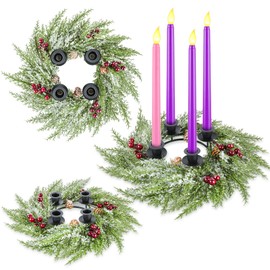 5 Pieces Christmas Wreath Candle Centerpiece Decoration Christmas Advent Wreath with Candles Advent Candle Holder Wreath for Home School Advent Fireplace Church Decor (Classics)