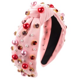 Rhinestone Headband Women Colorful Jeweled Embellished Gem Hairband Sparkly Bling Diamond Headband Fashion Non Slip Luxury Beaded Jeweled Headband Hair Accessories For Women Girls Gifts (Pink)
