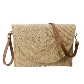 SKHAOVS Women Hand Woven Clutch Bag Clutch Handbag Crossbody Bag Small Shoulder Bag Simple Small Bag Holiday Crossbody Handbag Purse Women Cross Body Bag for Vacation Party (Light Brown)
