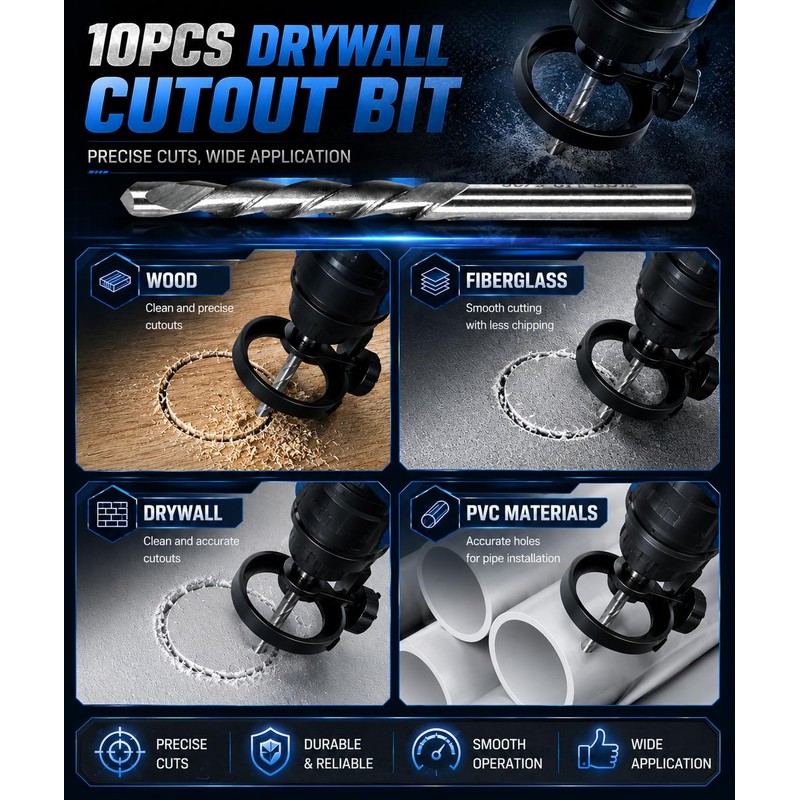 Drywall Cut Out Bit 1/8 Inch Guidepoint Rotary Router Tool