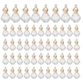 uxcell 100pcs Hanging Car Air Freshener Perfume Bottle, 14ml Pendant Empty Clear Glass Essential Oil Aromatherapy Diffuser with Wooden Cap for Car Decor (Clear, Shell)