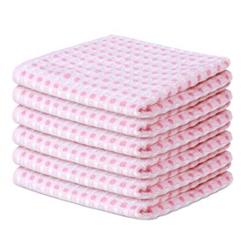 Vintage Vista 100% Cotton Dish Cloths (Pack of 6) - Dish Rags for Washing Dishes - Reusable & Highly Absorbent Kitchen Towels - Kitchen Rags fo Easter - (12" x 12" - Pink Honeycomb)