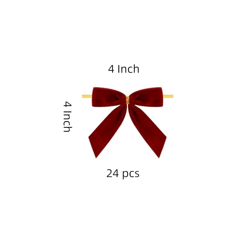 Meseey Velvet Ribbon Twist Tie Bows, 4 Inches, 24 Pieces,