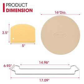 Unicook Round Pizza Stone for Oven and Grill 16 Inch, Oven Baking Stone for Bread, Cordierite Pizza Pan for Baking Crispy Pizzas, Bread and Cookies, Includes Carry Rack and Pizza Dough Scraper