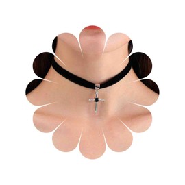 TseenYi Black Velvet Choker Necklace Silver Cross Pendant Necklace Gothic Cross Velvet Necklace Short Crucifix Suede Necklace Punk Black Velvet Collar Necklace Jewellery for Women, Zinc