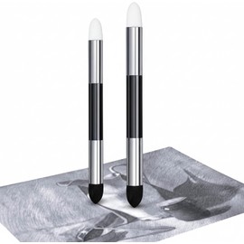 Kosiz 2 Pcs Blending Sponge Pen Double Headed Rub and Buff Washable Sketch Rubbing Sponge Brush Wipe Reusable Blending Stump Drawing Art Blenders for Artist Highlight Shadow Detail Tool (White,Black)