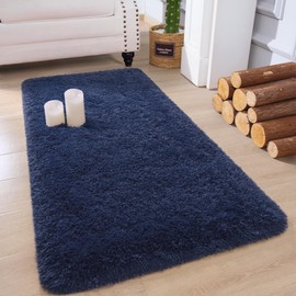 Chicrug 2x4 Soft Runner Rugs for Bedroom, Plush Hallway Carpet Runner Rug, Fluffy Rug for Living Room Bedside Room Decor for Family Kids, Navy Blue