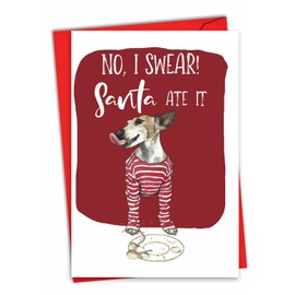 NobleWorks - Christmas Greeting Card with 5 x 7 Inch Envelope, Funny Paper Dog Note (1 Card) - Holiday Dog Antics - Santa Ate It C2918GXSG