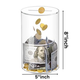 Clear Acrylic Piggy Bank for Adults/Kids, Unopenable Money Box for Cash Coin Saving, Must Break to Open, Transparent Decor Decorative - Color: Medium