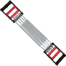 Chest Expander - Adjustable Spring Resistance Men's Upper Body Exercise Equipment - Forearm Strengthener, Strong Puller with 5 Metal Springs - Portable Home Gym Fitness Tool (Red and Black)
