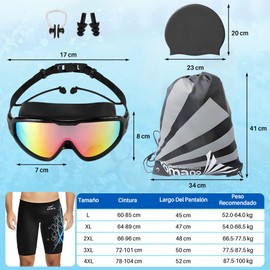 SlowTon Traje de Baño Corto Hombre 6/9 en 1, Bañador Corto de Natación Secado Rápido, Incluye Gafas Goggles de Natación Antivaho y Protección UV, Gorro de Natación, Tapones Oídos, Pinza Nasal, Bolsa