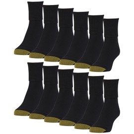 GOLDTOE Women's Classic Turn Cuff Socks, Multipairs, Black (12-Pairs), Medium