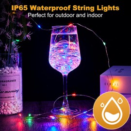 Fairy Lights Plug in, 33Ft 100 LEDs Waterproof Silver Wire Firefly Lights, Adaptor Included, Starry String Lights for Wedding Indoor Outdoor Christmas Patio Garden Decoration, Multicolor