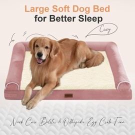 Large Dog Bed Orthopedic Washable: Beds Bolster XL Bed Big XLarge Dogs Memory Foam Sofa Couch Waterproof Removable Cover - Pink