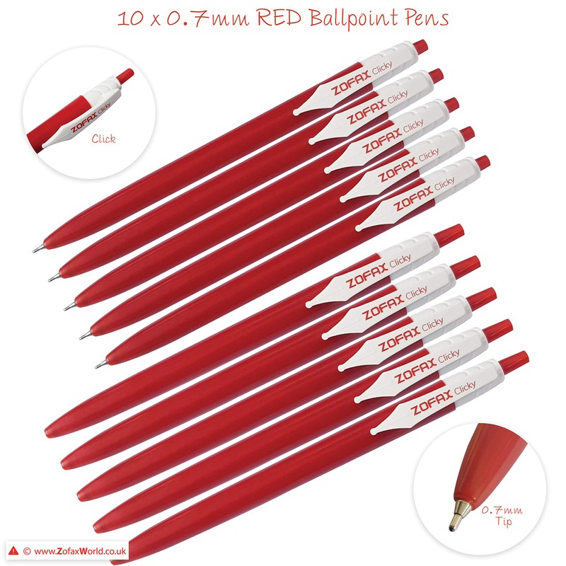 ZOFAX Clicky 50 x 0.7mm RED Retractable Fine Ballpoint Pens