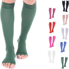 Doc Miller Calcetines de Compresión de Punta Abierta (1 par) 15-20 mmHg Medias de Compresión Para Ejercicio, Recuperación, Dolores, Varices, Mangas para Pantorrillas (Verde Oscuro, Mediano)