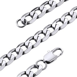 GOLDCHIC JEWELRY Stainless Steel Curb Chain Necklace, 9mm Thick Cuban Link Hip Hop Jewerly For Rapper