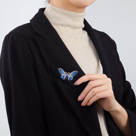 QLUYCKW Crystal Butterfly Brooch Pin for Women Dainty Fashion Colorful Rhinestone Butterfly Insect Brooches Dress Suit Accessories Party Decoration Charm Jewelry (Blue)