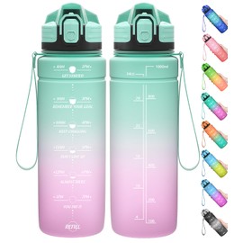 Coolfel Sports Water Bottle 2 L, 1.5 L, 1 L, 700 ml, 500 ml Children's Leak-Proof, Motivational Water Bottle with Time Marking, BPA-Free Tritan Drinking Bottle for Girls, Boys, School, Gym