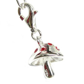 Queenberry Sterling Silver 3-D Mushroom Enamel European Style Clasp Charm