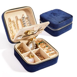 Travel Velvet Jewelry Box with Mirror, Mini Gifts Case for Women Girls, Small Portable Organizer Boxes for Rings Earrings Necklaces Bracelets