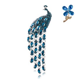 Rhinestone Peacock Brooch Pin, Alloy Steel, no gemstone