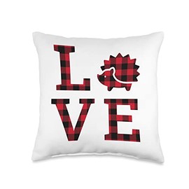 Kismet Designs Love Hedgehog Red Buffalo Check Rustic Lake Cabin Lodge Throw Pillow, 16x16, Multicolor