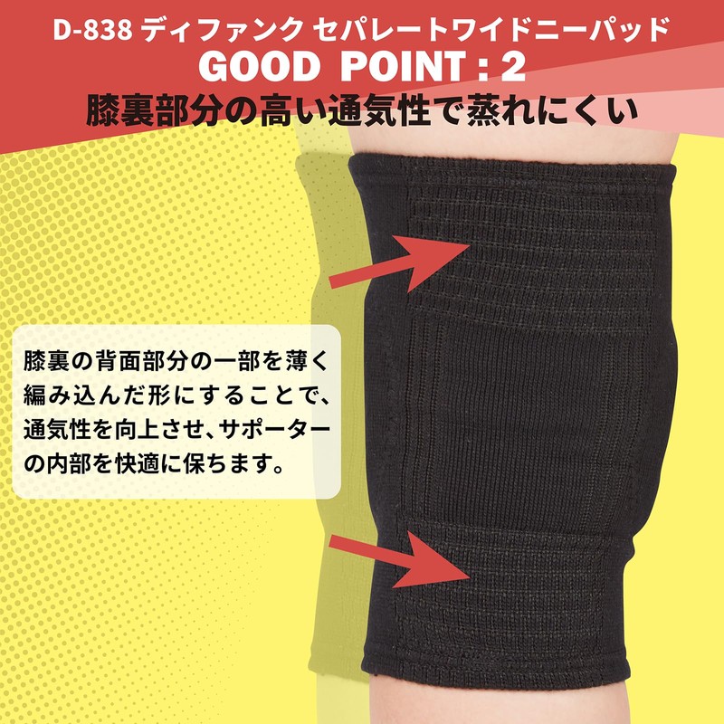 D&M(ディーアンドエム) 膝サポーター バレーボール 膝用 10mm 薄型 分割パッド 大人用 1個入 黒