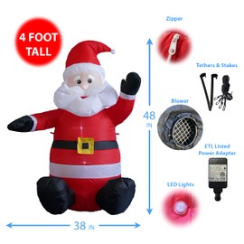 4 Foot Christmas Inflatable Santa Claus Yard Art Decoration