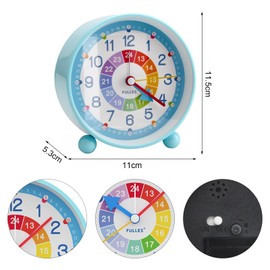 VOSSOT Alarm Clock, Children's Alarm Clock, Digital No Ticking, Silent Learning Alarm Clock, Children's Watch, Compact Analogue Alarm Clock for Boys and Girls, Travel Alarm Clock with Night Light,