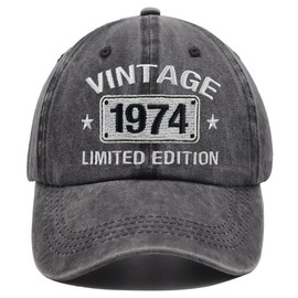 Vintage 1974 Limited Edition Hats for Men Women, 50th Birthday Decorations, 50 Year Old Adjustable Embroidered Baseball Cap Retirement Gifts Mom Dad