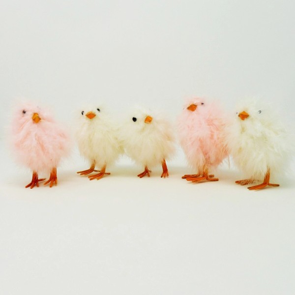Baby Chicks Constructed of Wire and Real Feathers Pink and