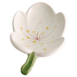 Ceramic Soap Holder for Shower, Self-Draining Soap Dish for Bathroom, Bar Soap Holder, Soap Tray for Countertop, Flower Shaped Soap Container, Cute Soap Saver, Tulip, White