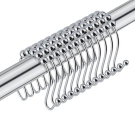 Splash Home Omega Shower Curtain Hook, Rust- Resistant Double Metal Rolling Hooks, for Curtains Liner and Rod, Set of 12 Hooks - Chrome