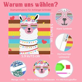 Set of 4 5D Diamond Painting Children Animals Set Full Diamond Painting Pictures Children Animals, DIY Mosaic Making Crafts Girls Boys 6 7 8 9 10 11 12 Years, Gift Children from 6 Years 15 x 15 cm