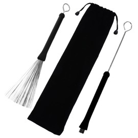 FRCOLOR 1 Pair Retractable Wire Drum Brushes with Handle Metal Brushes for Jazz Drum Set Includes Storage Bag for Drummers and Music Enthusiasts