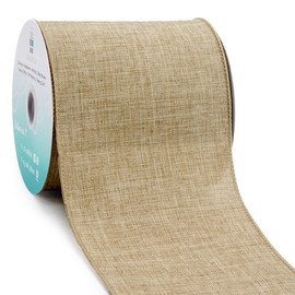 CT CRAFT LLC Burlap Fabric Wired Ribbon 4 Inch x 10 Yards Natural Color for Christmas Home Wedding Decor Gift Wrapping Tree Topper Bow Wreath Bouquet DIY Crafts