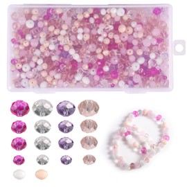 SAVITA 1000pcs Crystal Glass Beads Kit, 4/6/8mm Pink Loose Assorted Crystal Beads Sparkle Round Glass Beads with Holes for Jewelry Necklace Bracelet Making