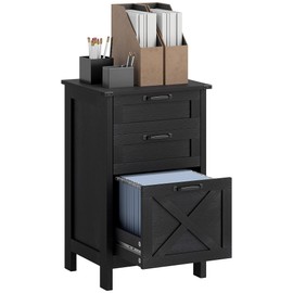 HOMCOM 3 Drawer File Cabinet with Silent Slides, Vertical Filing Cabinet for Hanging A4/Letter Size, Rustic Farmhouse Printer Stand with Storage for Home Office, Distressed Black