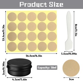 10 Pcs Aluminium Empty Containers, Round Travel Cream Jars 18ml Containers Pots with 20 Pcs Kraft Paper Stickers Small Empty Tins for Lip Balm, Lotion, Cream, Mini Candles, Cosmetics (Black)