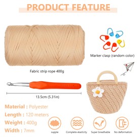 YushengTai Textile Yarn, 400 g/120 m Textile Yarn for Crochet with 9.0 mm Crochet Hook, T-Shirt Yarn, Crochet Yarn, T-Shirt Yarn for Bags, Baskets, Blankets, Home Decoration