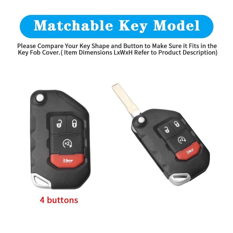 QBUC Jeep Key Fob Cover With Keychain, Flip Key Case