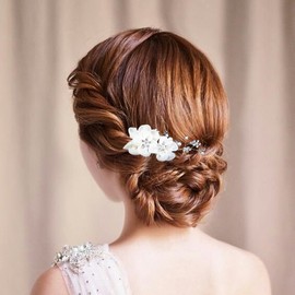 AVILMORE Flower Pearl Hair Comb Hair Ornament Rhinestone with Storage Bag Pearl Decoration