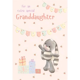 IC&G Extra Special Granddaughter Birthday Card - Happy Birthday Card with Hun Bun Rabbit and Presents Design with Foil Details - Birthday Card for Girls