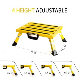 Homeon Wheels RV Steps Portable Foldable RV Steps Anti-Slip Surface with Handles Aluminum Folding Safety Platform Adjustable Height Supports Up to 1000 lbs for Camping Travel Trailer Truck